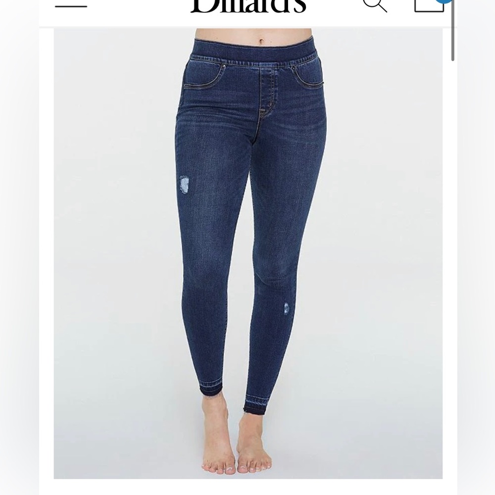 Spanx - Distressed Denim High Rise Elastic Waist Jeggings